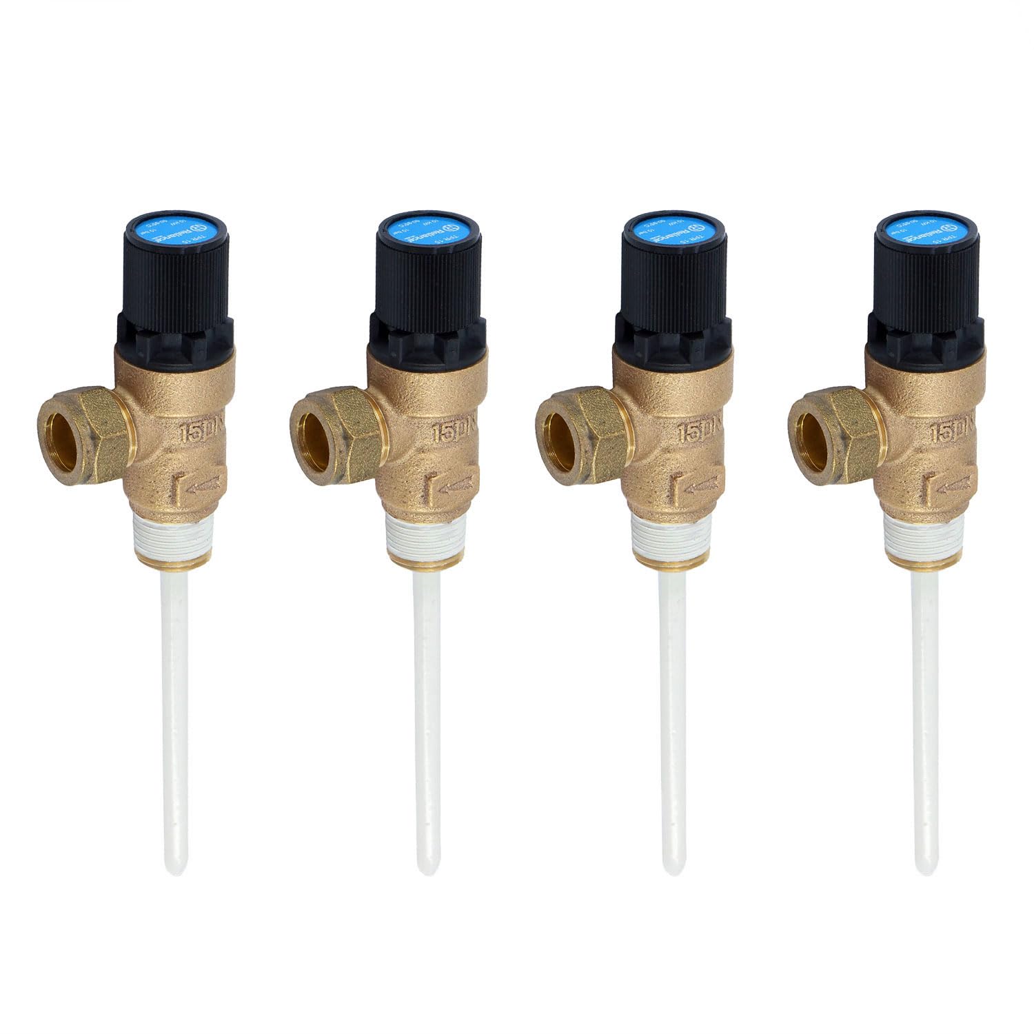Unvented Components Europe Brass, Blue, Black 4 X Reliance – 10 Bar Tpr15 Pressure And Temperature Relief Valve 90-95°C (Four Pack)