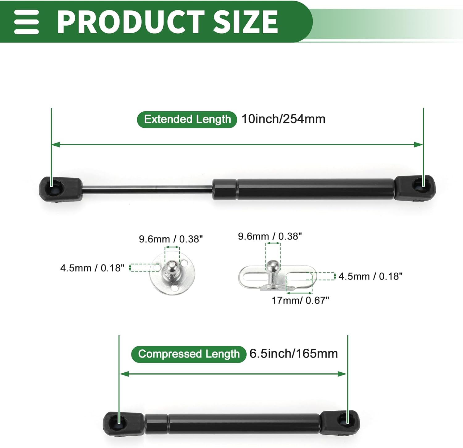 Motoforti Universal Lift Supports Struts Lift Support Shock 10inch/254mm 60lb/267N/27kg Black