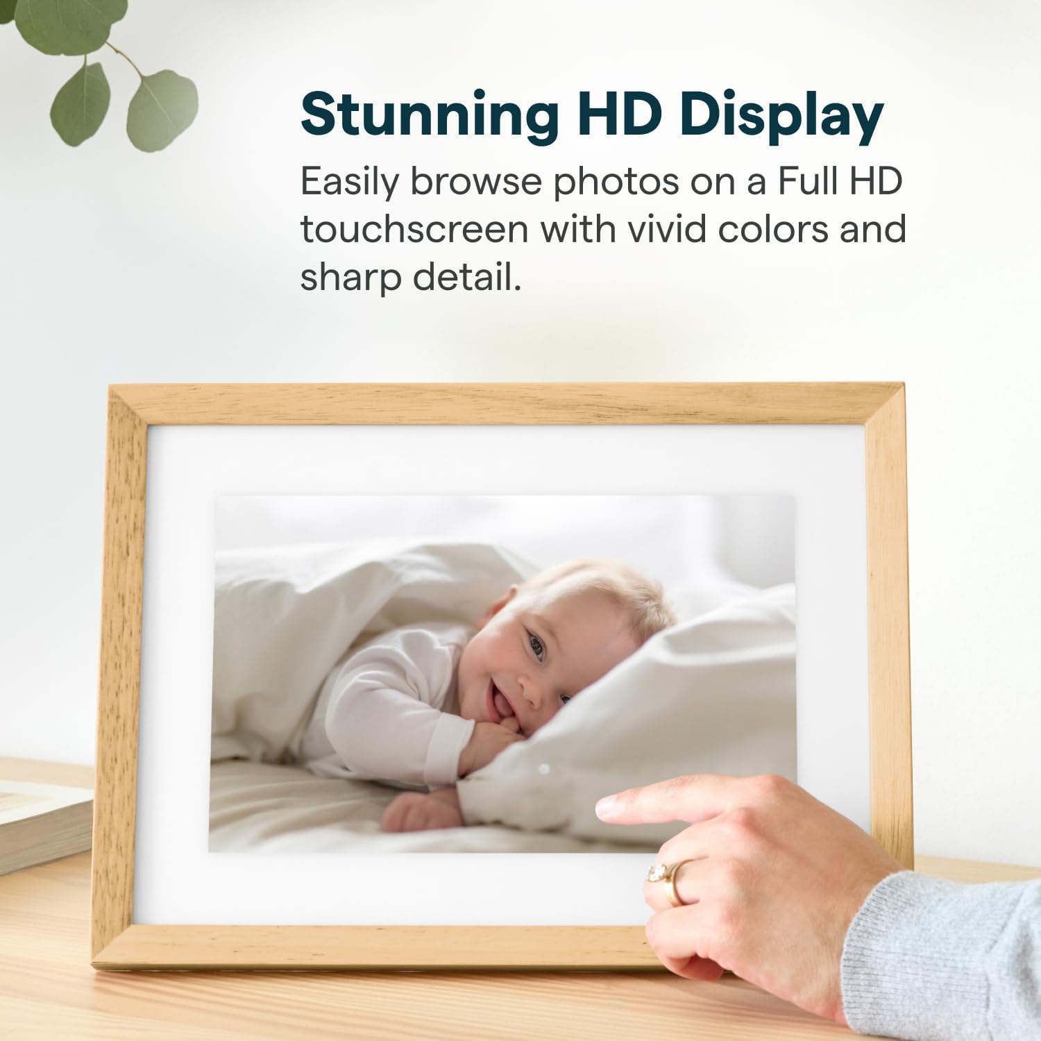 Skylight Digital Picture Frame 2 – 10" Full HD Wi-Fi Touch Screen, 16GB Digital Photo Frame, Load Photos & Videos Directly from Phone, Anti-Glare – Personalized Gifting, Rubber Wood Birch Brown