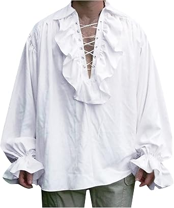Men Pirate Shirt Vampire Renaissance Victorian Steampunk Halloween Shirts Shirts Gothic Medieval Lace Costume