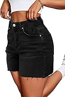 Lylinan Women's Mid-High Waist Stretch Denim Jean Shorts with Pockets - Summer Casual Comfort Fit
