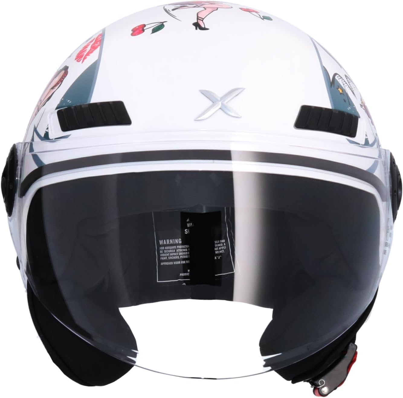 Casco Jet Shiro SH-62 La Betty II – Diseño Exclusivo Betty Boop, Negro Brillante, Visera Abatible, Homologado ECE, Estilo Retro y Urbano para Moto y Scooter Blanco Brillo (M 57/58)