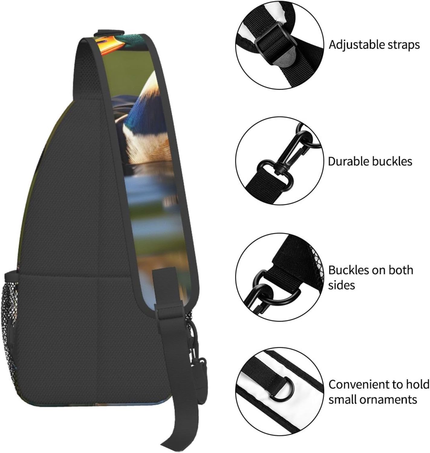 two mallard ducks Print Stylish Sling Backpack, Sling Bag,Chest Bag Daypack, for Hiking, Travel, and Business