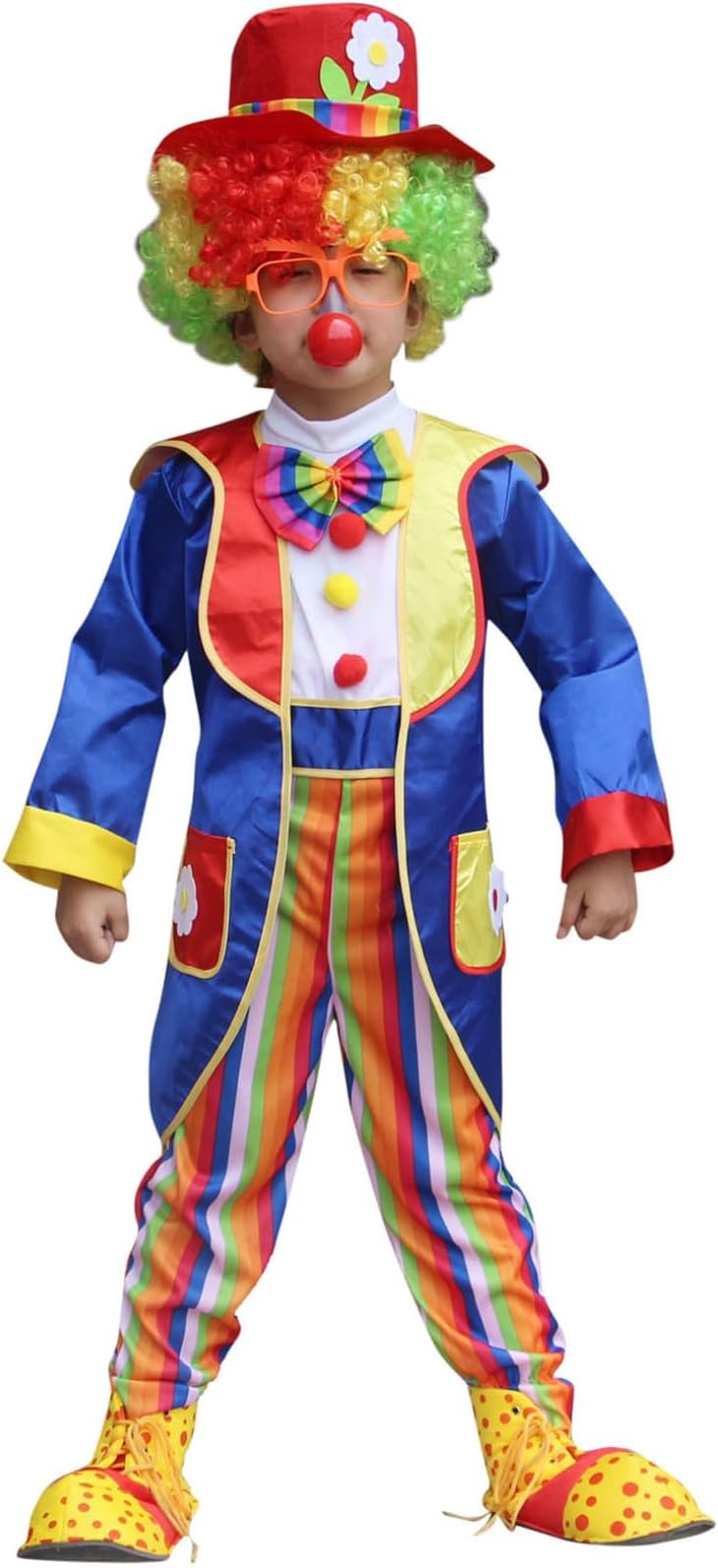 vastwit Girls Boys Clown Costume Circus Joker Halloween Carnival Outfit Bowtie Jumpsuit with Jacket Hat Set