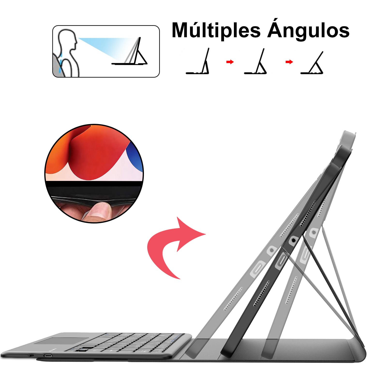Funda Teclado para Redmi Pad 2 Pro 12.1 Pulgadas con Trackpad, Teclado Bluetooth Inalámbrico Desmontable con Funda Delgada para Redmi Pad 2 Pro 2025/Redmi PadPro/Xiaomi Poco Pad 2024 12.1"-Negro