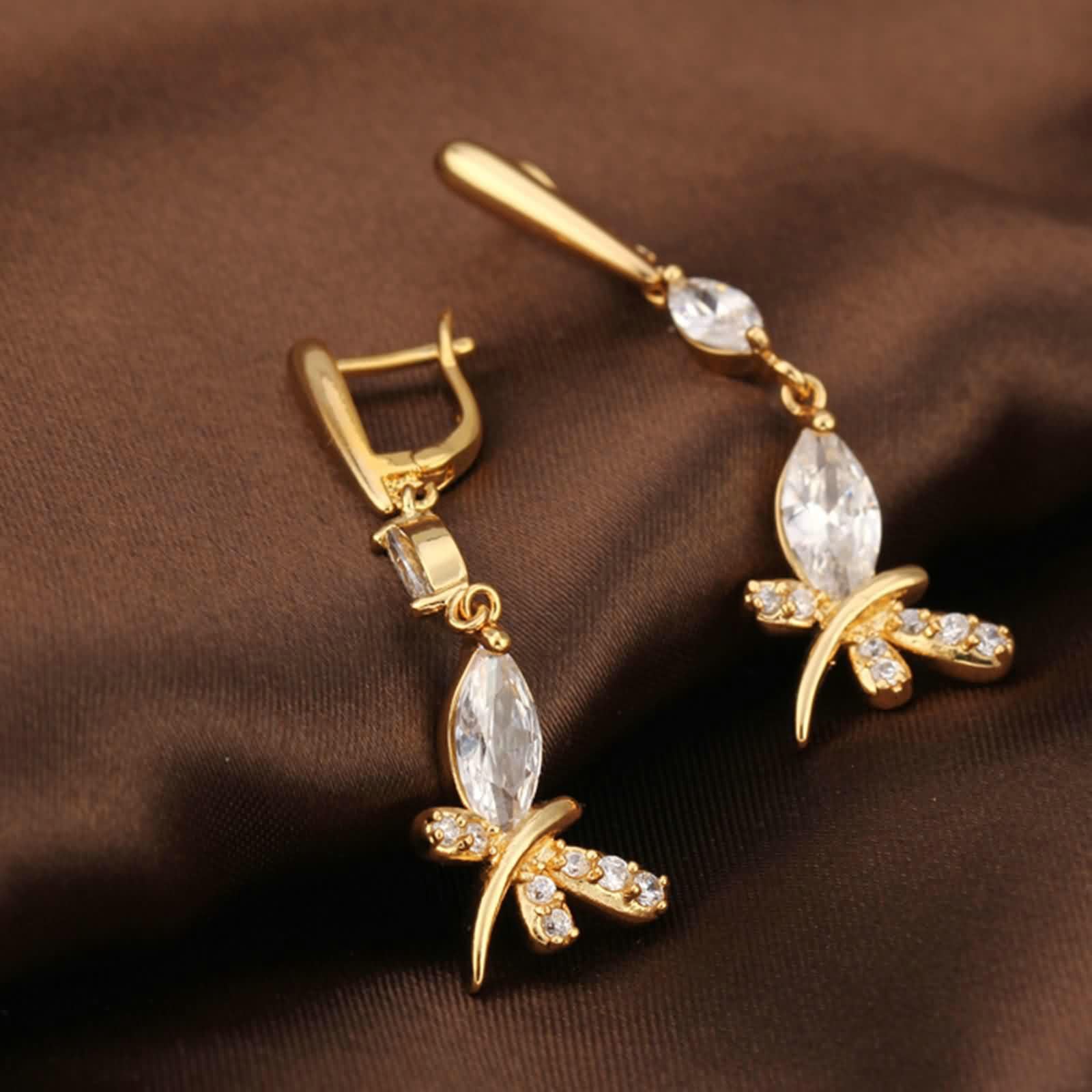 Daesar Orecchini Donna Pendenti Oro Bianco 9K 375, Orecchini Donna Eleganti Pendenti Forma di Libellula con Moissanite Lunga Orecchino Oro Bianco per Fidanzamento Matrimonio