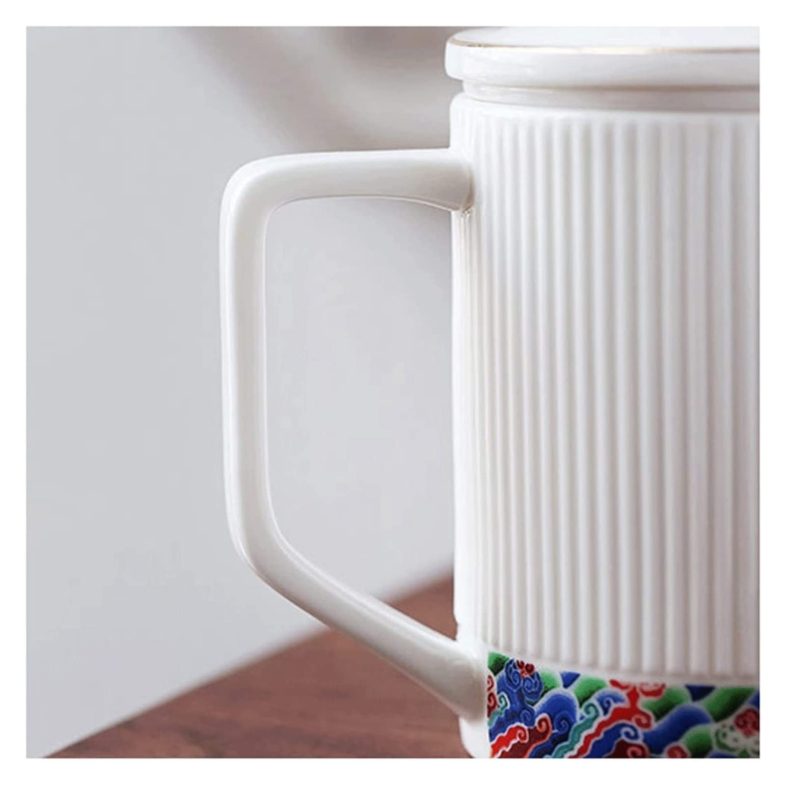 Taza de café de cerámica, taza de té para oficina y hogar, taza de café de cerámica con separador de té, taza de agua de 400 ml con tapa, mango antiquemaduras, exquisita para Navidad, día de San
