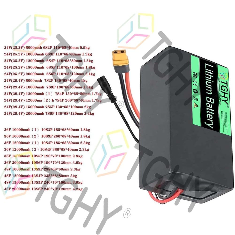 TGHY Batteria per Bici elettrica 36V 48V 29,4V 25,2V Pacco Batteria agli ioni di Litio 24V 8AH 10AH 12AH 15AH 20AH BMS Integrato per Motore per Carrello da Golf Triciclo 0-1000W,25.2v 8ah
