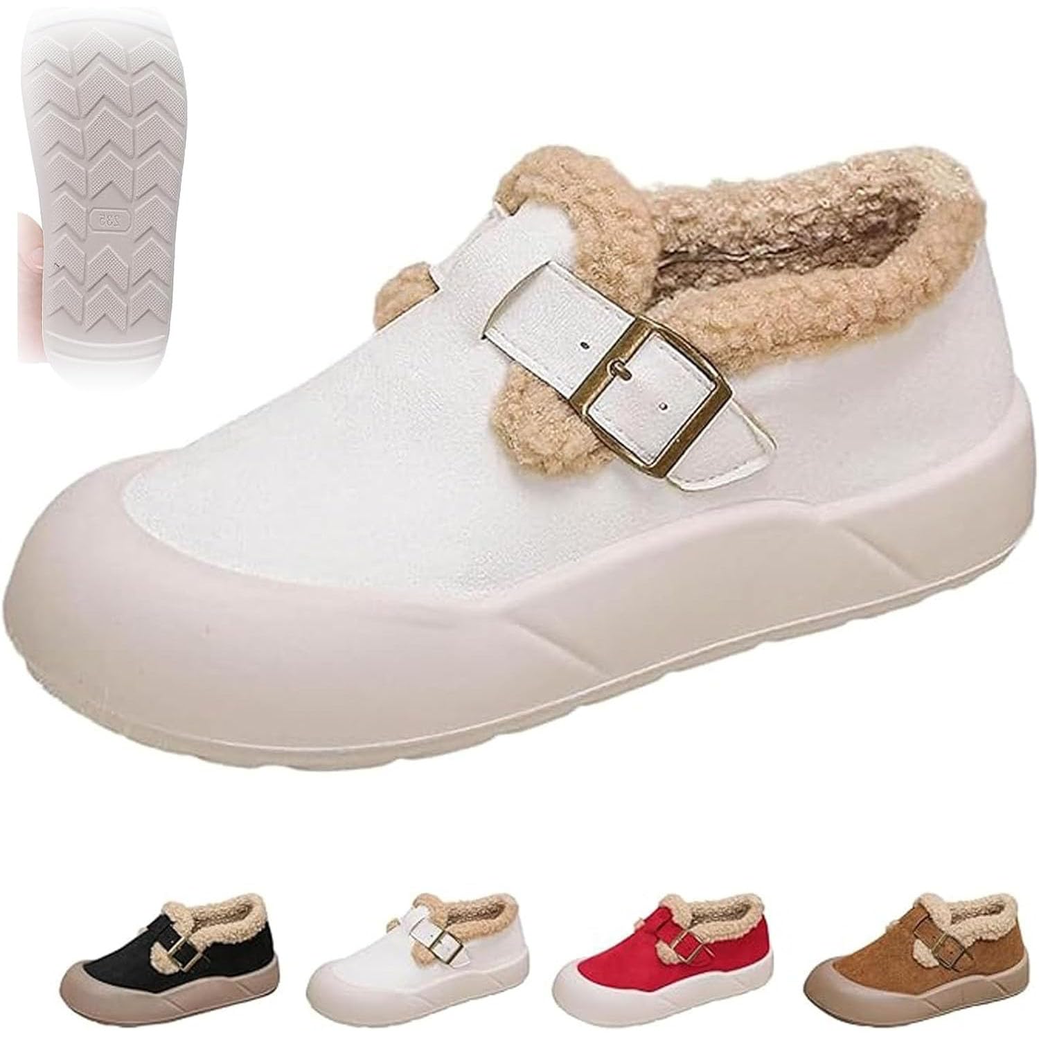 Womens Warm Fleece-Lined Cozy Boots Warm Short Plush Non Slip Booties Womens Fleece-Lined Interior Non-Slip Indoor Outdoor Slip-On