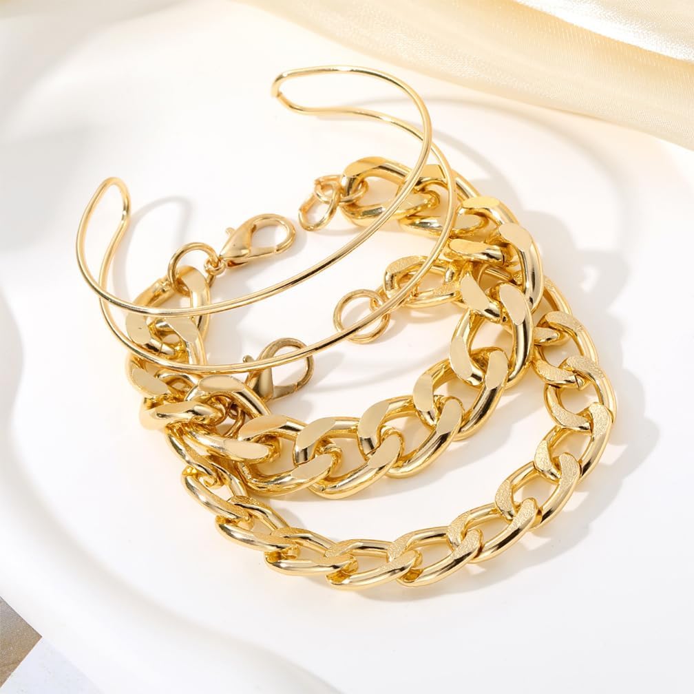 Chunky Gold Cuba Chain Cuffs Stacked Bracelets for Women Dainty Non Tarnish Thick Link Chain Statement Bracelet Vintage Large Stackable Jewelry Accessories - Image 6