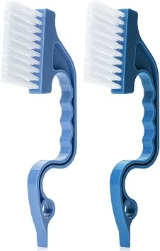 Slick- Window Track Cleaning Brush, 2 Pack, Blue Ergonomic Handle, Built-in Scraper, Multipurpose, Window Track Cleaning Tools | Built-in Scraper, Multipurpose Window Track Cleaning Tool for Sliding Doors, Windows, Corners, Dust, Dirt & Narrow Gaps