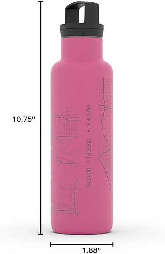 Miniatura 324 de Well Told Botella de agua aislada con mapa Chicago Illinois, grabado de acero inoxidable (21 onzas, gris muelle) botella aislada de mapa