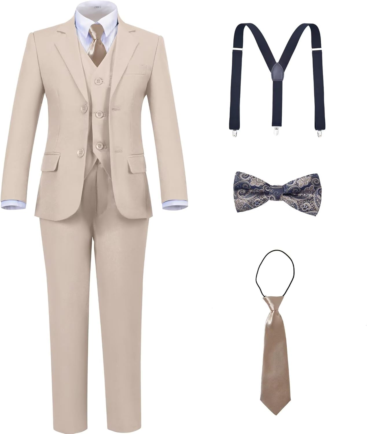 Boys Suit Kids Tuxedo Suits for Boys Adjustable Waist Vest Pants Suspenders Set Wedding Christmas Outfits