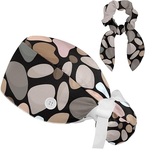 Tropical Flowers & Pineapple Scrub Cap Women Ponytail Adjustable Tie Back Hat Surgical Hat with Bow Hair Scrunchy