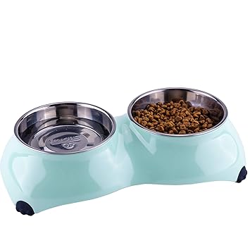 SuperDesign Double Stainless Steel Bowls in High Gloss Anti-Skid Cute Melamine Stand,for Dog or Cat