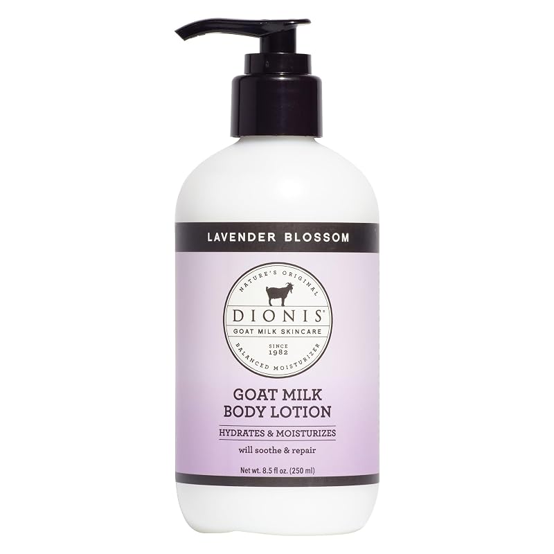Loção corporal Dionis de leite de cabra, Lavender Blossom, frasco com bomba, 251 mL