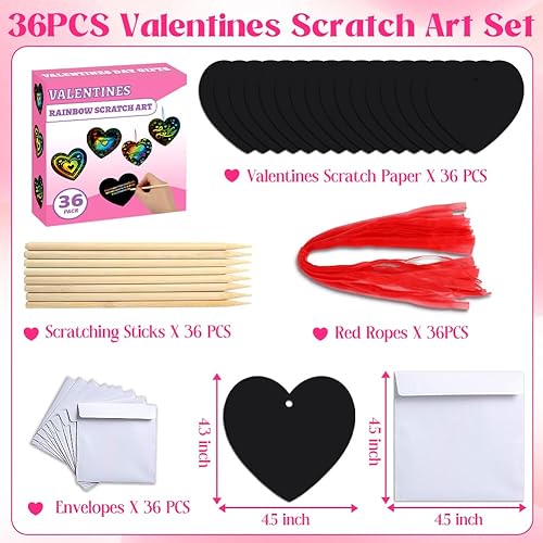 Miniatura 3 de MDCGFOD Paquete de 36 regalos para el día de San Valentín para niños, cuna de corazón para arañar arco iris, manualidades de San Valentín para