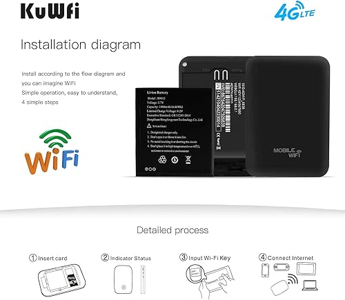 Miniatura 5 de Hotspot WiFi portátil para viajes, KuWFi 4G LTE Mobile WiFi Hotspot desbloqueado, dispositivo enrutador Wi-Fi con ranura para tarjeta SIM, soporte