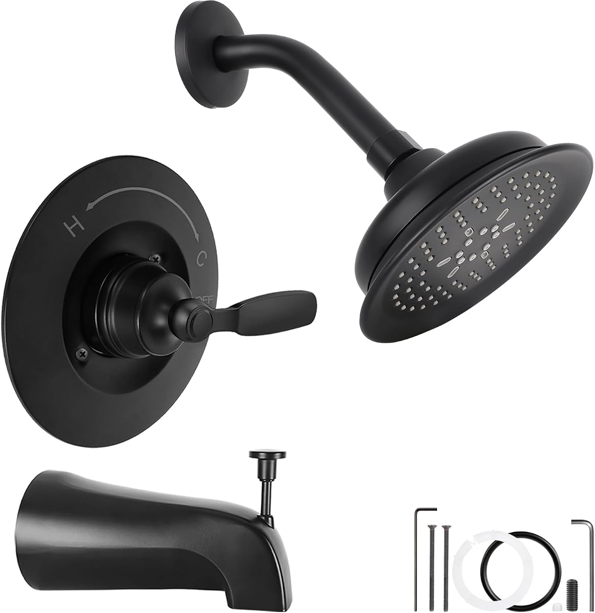 Shower Trim Kit Compatible with Delta 14 Series, Matte Black Shower Faucet Set, 5-Spray Shower Head, Tub Faucet, Shower Handle, Fits R10000 Series Valves (Cartridge/Valve Not Included)