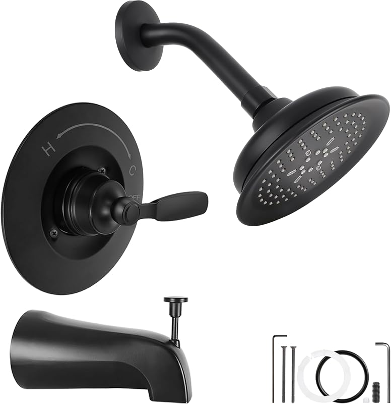Shower Trim Kit Compatible with Delta 14 Series, Matte Black Shower Faucet Set, 5-Spray Shower Head, Tub Faucet, Shower Handle, Fits R10000 Series Valves (Cartridge/Valve Not Included)