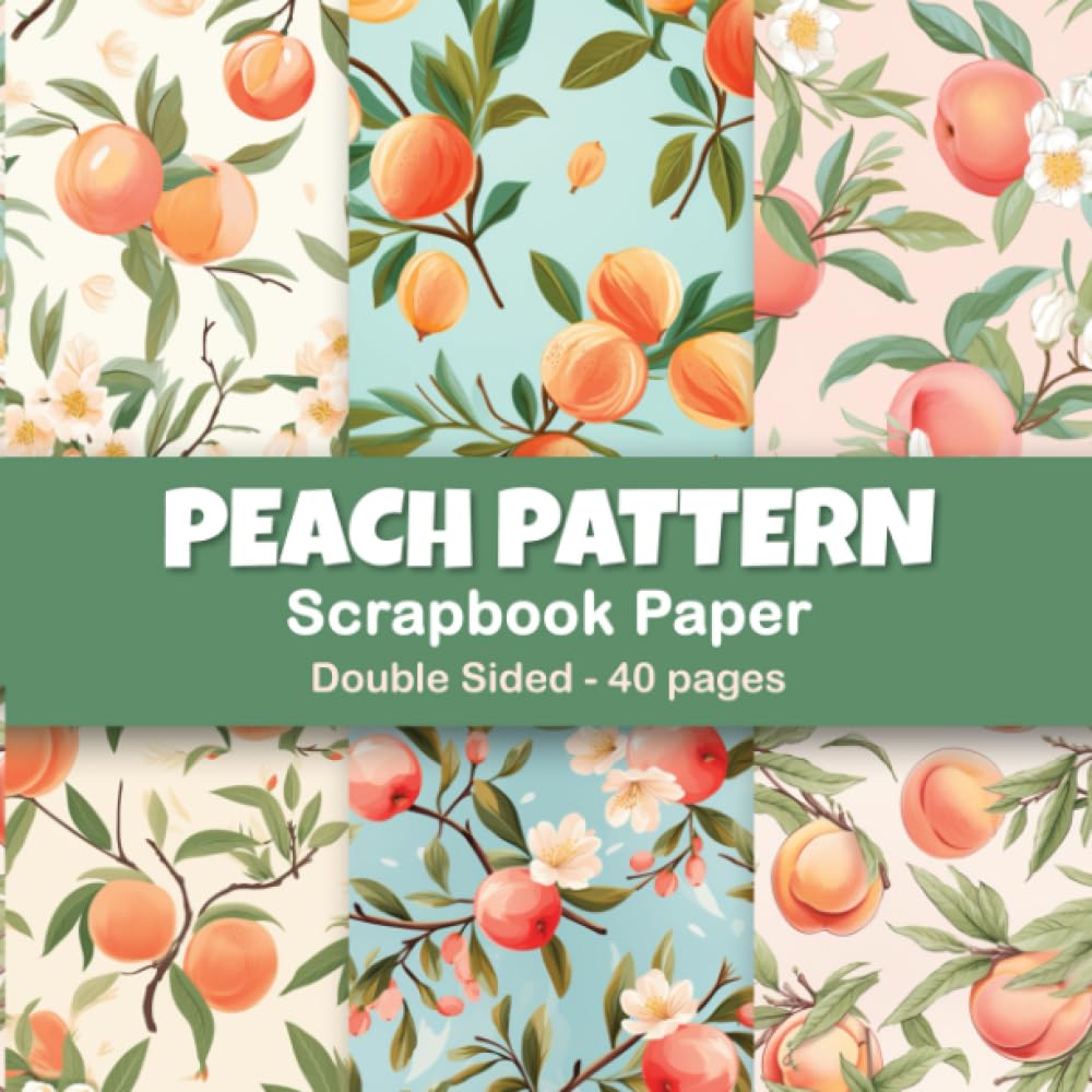 Peach fruit scrapbook paper : Peach pattern scrapbooking paper and Fun vacation theme, orange , blue and red color scheme: scrapbooking kit for Spring and Summer
