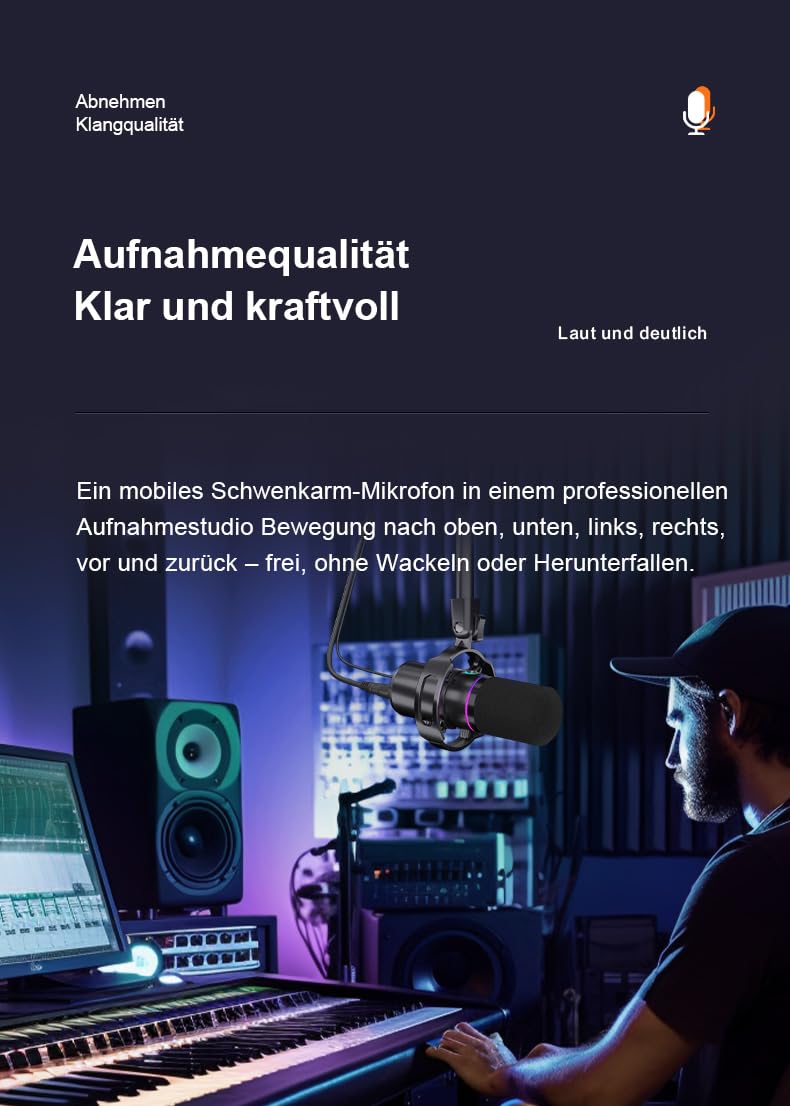 KO-Star M-690 Dynamisches Mikrofon mit Schwenkarm – USB-C & XLR, Niere (Cardioid), 192 kHz/24 Bit, Monitoring, Gain & Lautstärke-Regler, Mute/Noise-Reduction, RGB