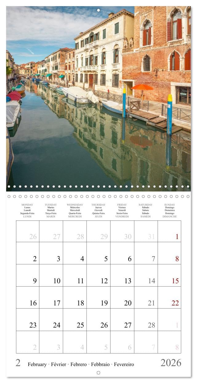 Lieux romantiques à Venise (Calendrier mural carré 2026 30x30 cm) Calendrier double avec une page pour vos prises de notes: La ville aux mille chaînes