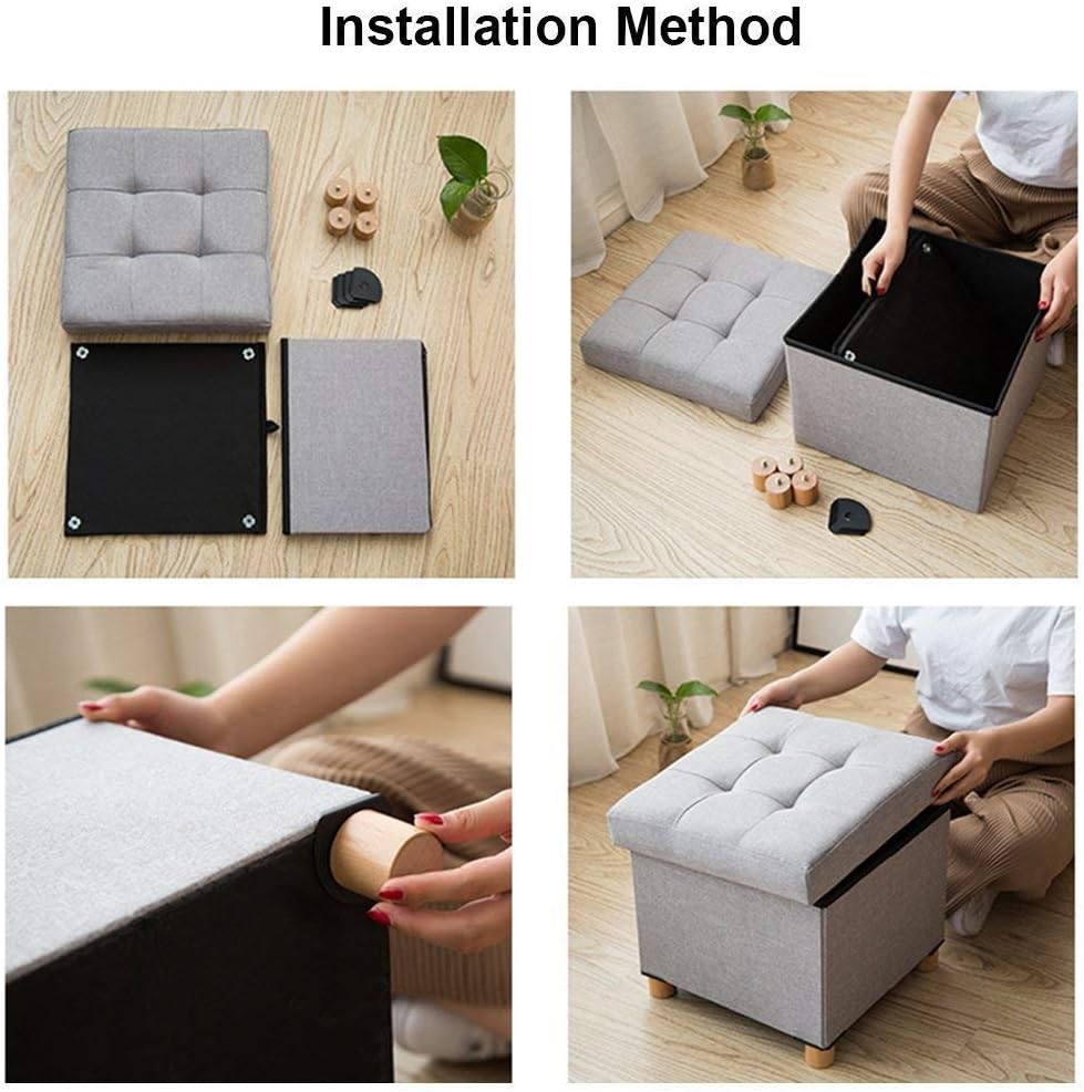 n Stool Folding Footstool with Storage Storage Padded Footstool with 4 Wooden Feet - Creative Shoe Changing Stool