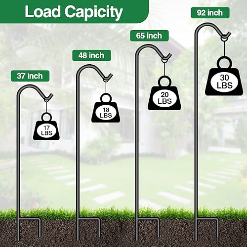Miniatura 5 de BEAU JARDIN Gancho de pastor de 65 pulgadas de alto 12 pulgadas de grosor, Metal de alta calidad, resistente para exteriores, Ganchos de pastor para