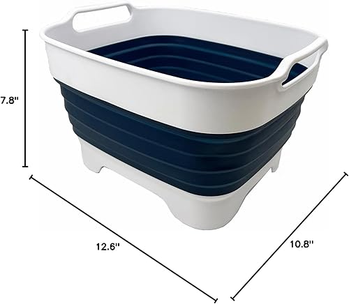 Miniatura 8 de SAMMART Sartén plegable de 7.5 L (2 galones) con tapón de drenaje, lavabo de lavado plegable, tina portátil para lavar platos, tina de blanco/índigo