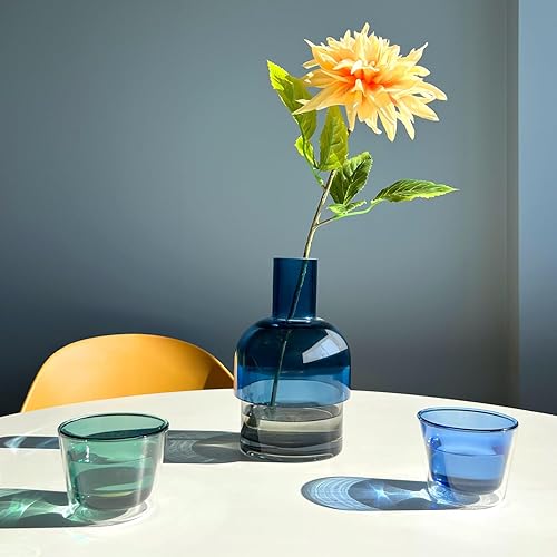 Miniatura 5 de Cloudnola Florero grande reversible de cristal y florero, gris ahumado y azul, 9.5 pulgadas de alto x 5.6 pulgadas de diámetro, decoración del