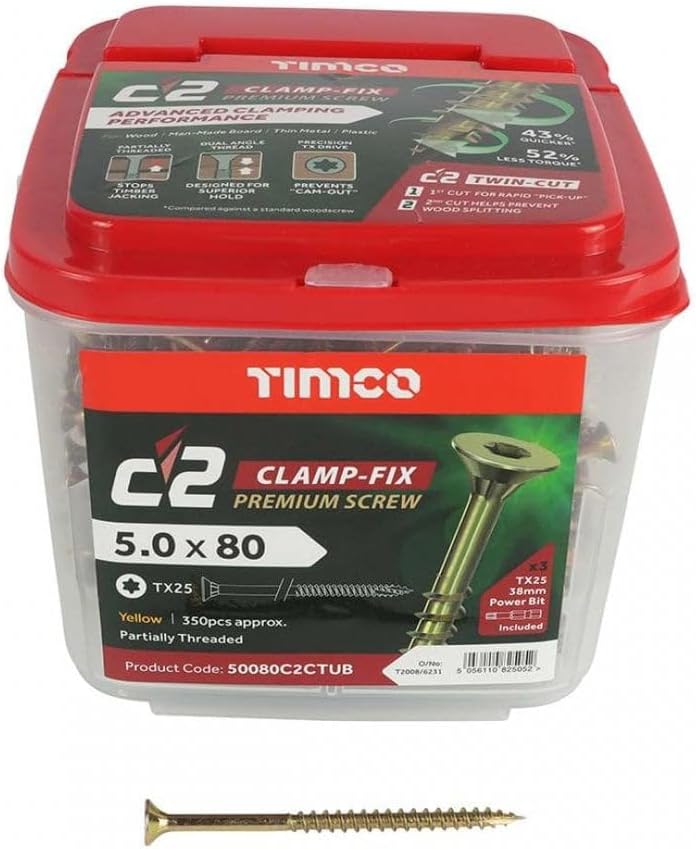 Timco 5 x 80mm C2 Clamp-Fix Tub of 350