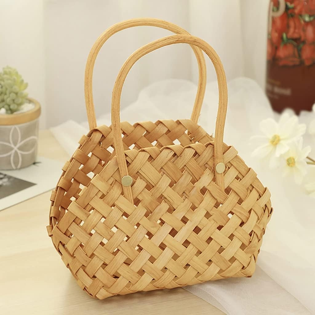 Hand Woven Rattan Flower Basket Home Flower Basket Holiday Decorative Handicrafts(E)