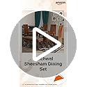 Image of Sheesham Wood 4 Chair with 1 Bench Dining Table Set with Cushioned Chairs for Dining Room | Living Room | Home & Office | (6 Seater with Bench, Honey B)