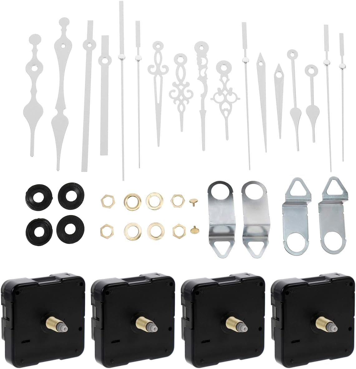 DOITOOL 4Pcs Quartz Clock Movement Mechanisms Non-Ticking Silent Clock Mechanism with 16 Clock Hands Set for Clock Repair DIY Replacement, White