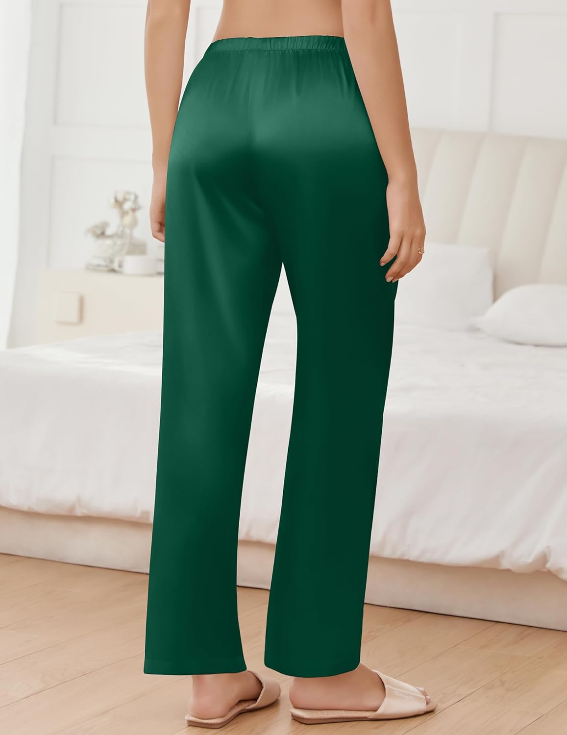 Ekouaer Women's Silk Satin Pajama Pants Wide Leg Lounge Pants for Women Elastic Waist Pj Bottoms with Side Pockets - Image 6