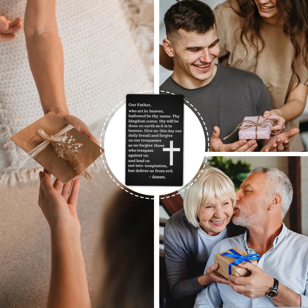 Our Father Who Art In Heaven Hallowed Be Thy Name Wallet Card, Lord's Prayer Engraved Metal Wallet Insert Card, Family Religious Bible Verse Gifts for Christian Friends- First Communion