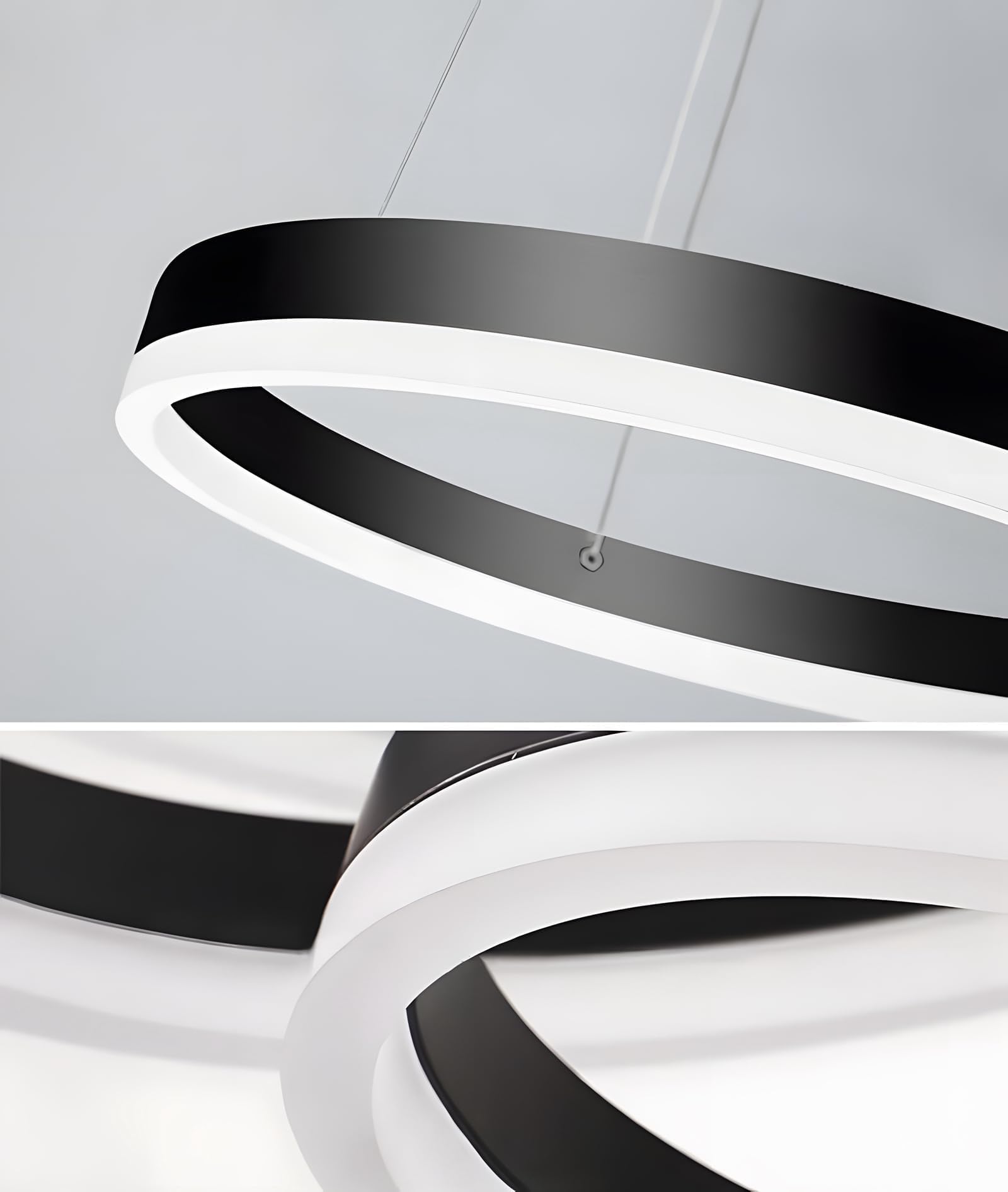 LED Żyrandol Metalowy | 2 Koła 40+60cm | 40W Lampa Wisząca Sufitowa Pierścieniami, Pilot Możliwością ściemniania 3000-6000K Lampa Wisząca Akrylowym Kloszem Sypialnia Przedpokój Czarny