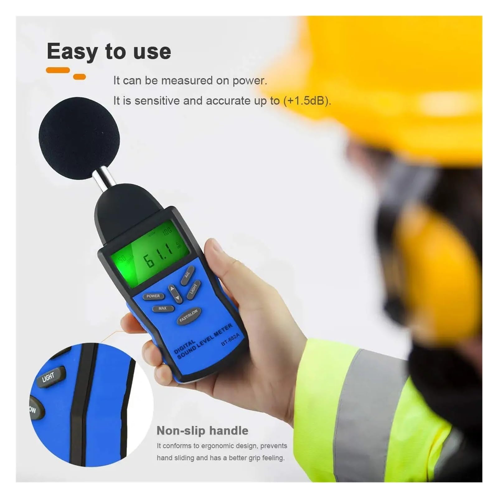 Sonómetro de precisión BT-882A, comprobador Digital de decibelios, para medición de Volumen de Ruido de 30 a 130 dB, con ponderación rápida/Lenta A/C