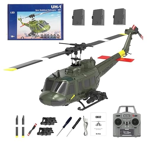 YOMTDIY UH-1 Huey Remote Control Helicopters RC Aircraft for Adults, RC ERA C032 1/48 Scale 6CH 2.4G Gyro Stabilized Aircraft with Fly Upside Down 3D Rolling -RTF / 3 Battery