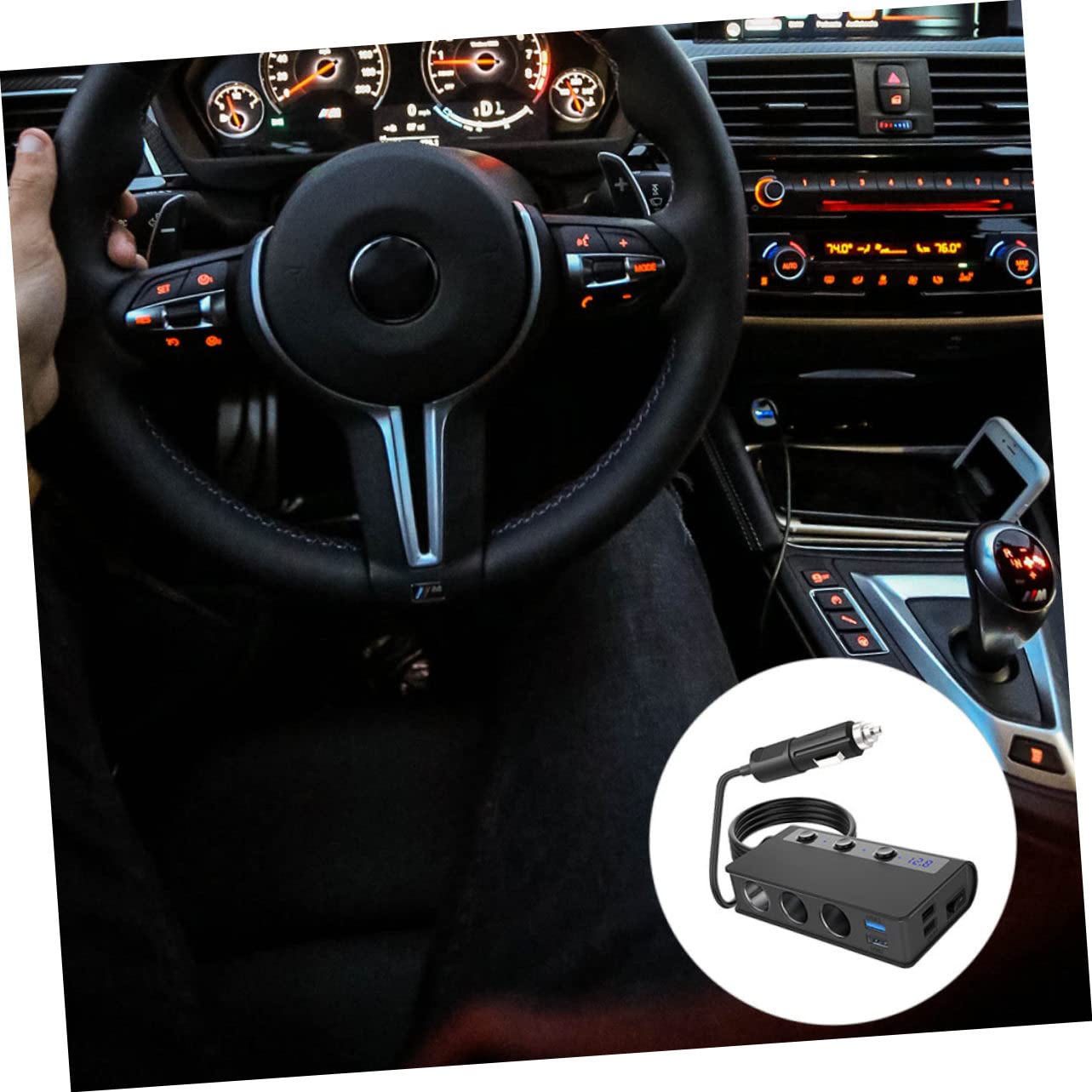 SHINEOFI Caricatore Auto USB Sdoppiatore Accendisigari 180w, 4 Porte e Interruttore Indipendente, Monitor Tensione per Auto