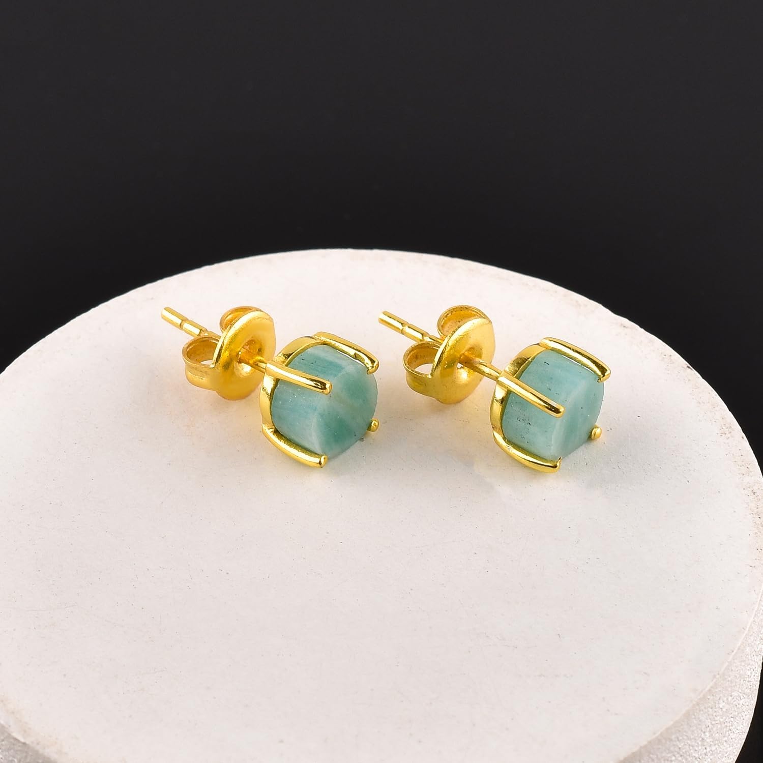 InfinityGemsArt Raw Gemstone Gold Earrings For Women, Natural Gemstone Dainty Stud For Girls, Birthstone, Chakra Healing Crystals Jewelry, 14K Gold Plated Flat Back Earrings, Gifts For Her