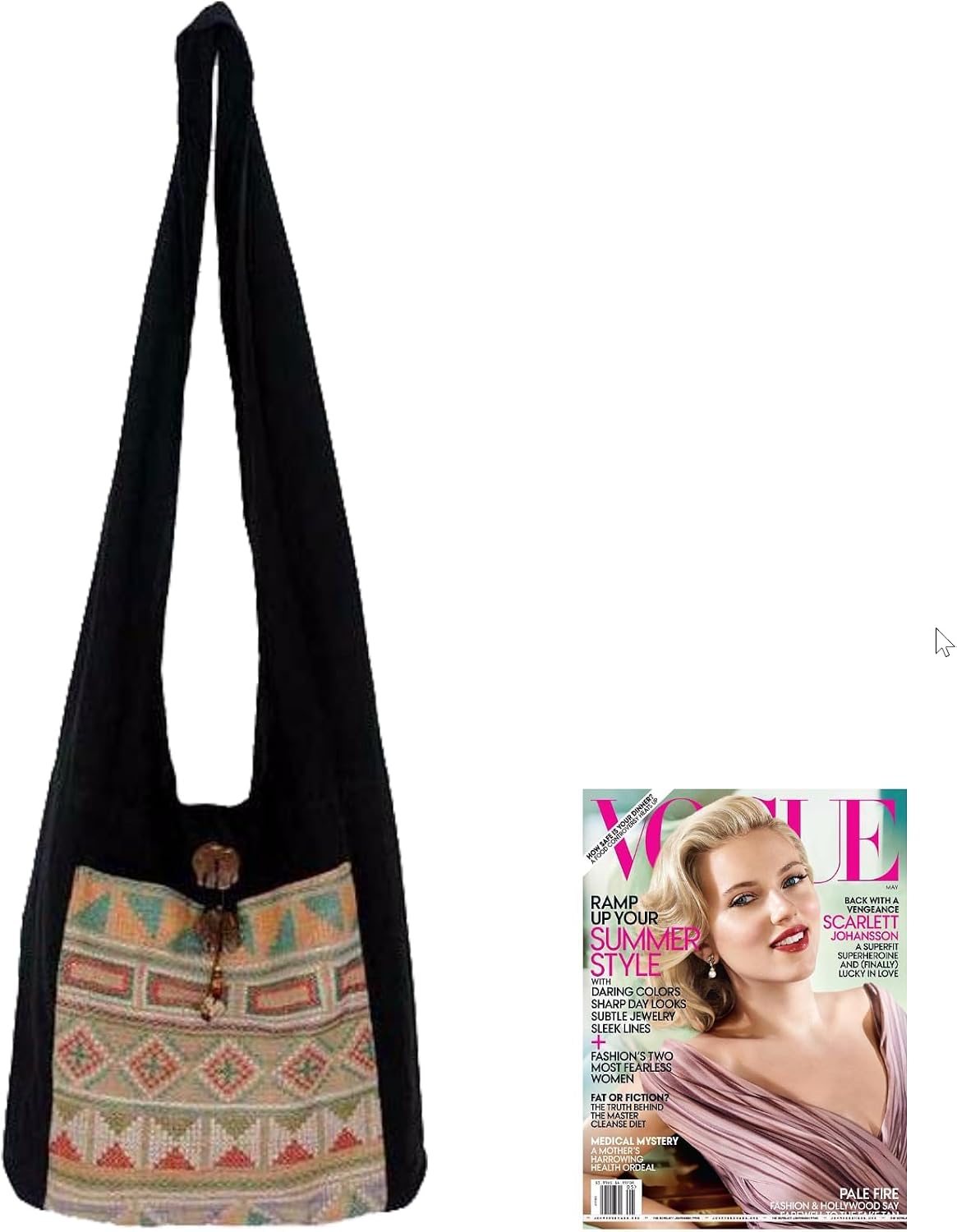 NOVICA Artisan Handmade Cotton Shoulder Bag Patterned in Thailand Hemp Coconut Shell Handbags Black Multicolor Geometric ' Happy Geometry'