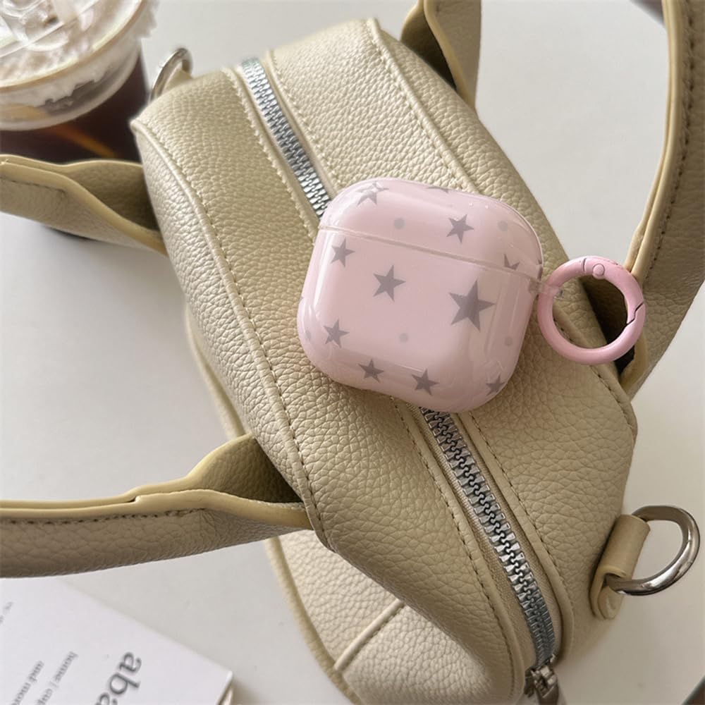 Compatible for Airpods Pro 2 Case with Cleaner Kit Cute Star Printing Aesthetics Design Shockproof Keychain for Girls Women Protector Cover-Pink image 3