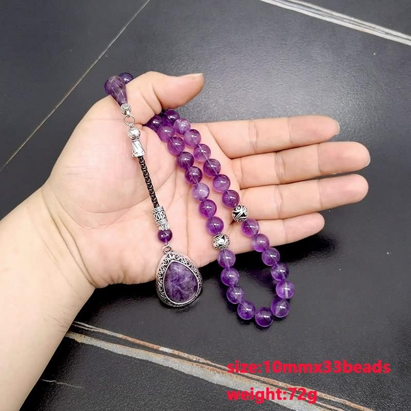 Miniatura 3 de ALBASHAN Tasbih - Cuentas de oración musulmana de amatista natural 7A con colgante de cristal morado natural, regalo de moda islámica Misbaha