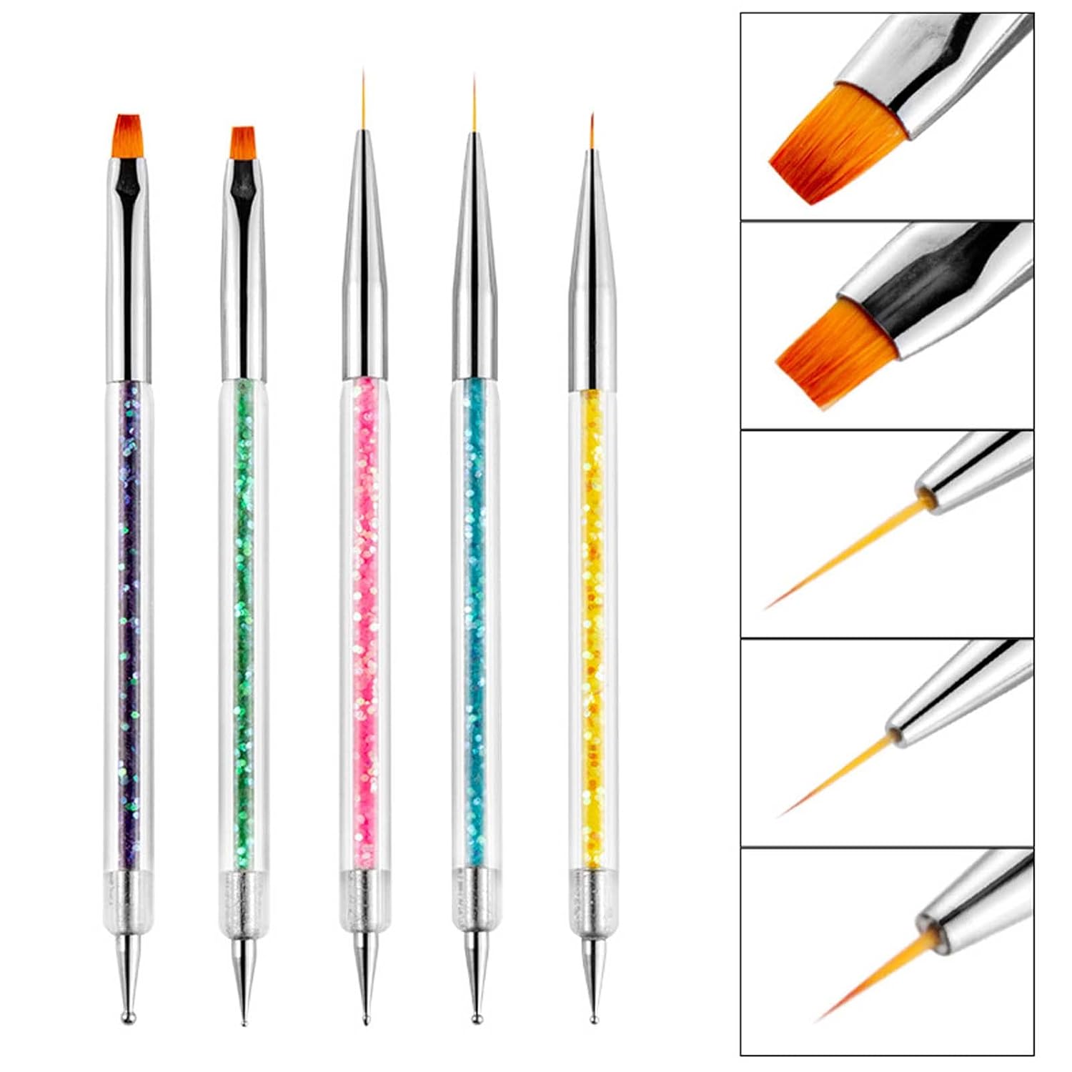 BIEUFBJI 5pcs Nail Art Brushes, DoubleEnded Brush and