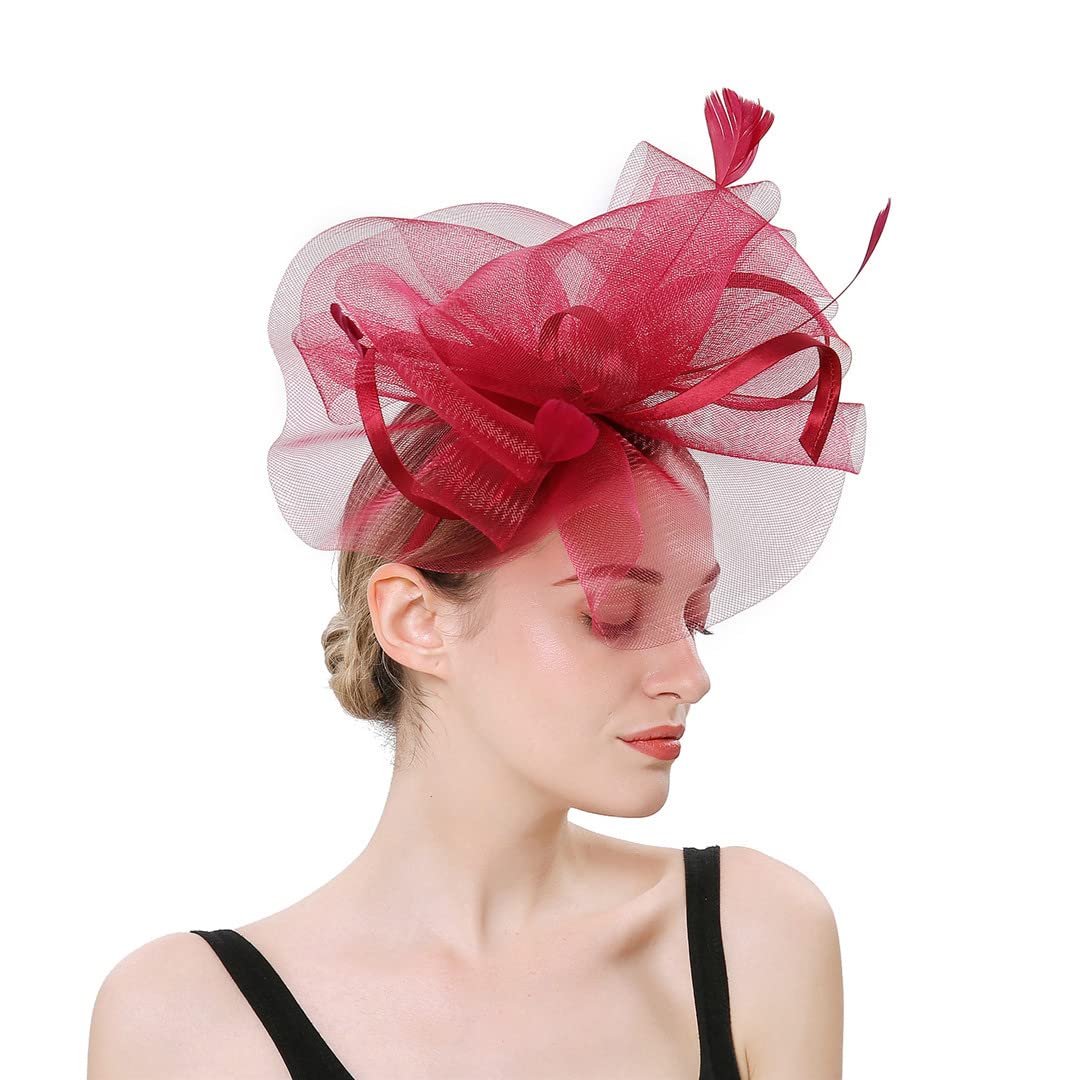 Lmtossey Cappello da donna Fascinators da sposa Accessori per capelli Cappelli a rete da festa Cappelli da sposa in piuma Copricapo da sposa