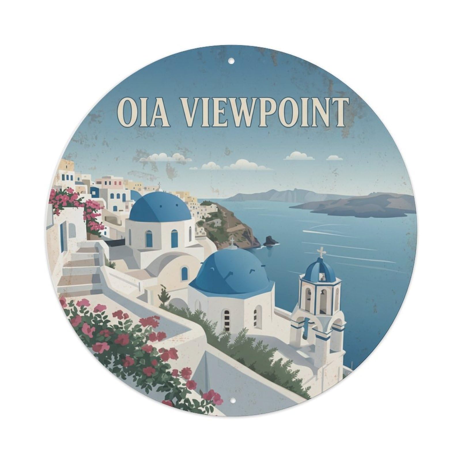 Galvaxio Style Vintage Travel Oia Santorini Viewpoint Metal Tin Sign