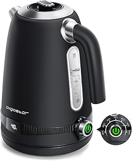 Aigostar Electric Kettle with Variable Temperature (40°C-100°C), 1.7L Digital Kettle Keep Warm, Fast Boil Smart Eco Kettle, Boil-Dry Protection, Stainless Steel, 2200W, Black - Loki