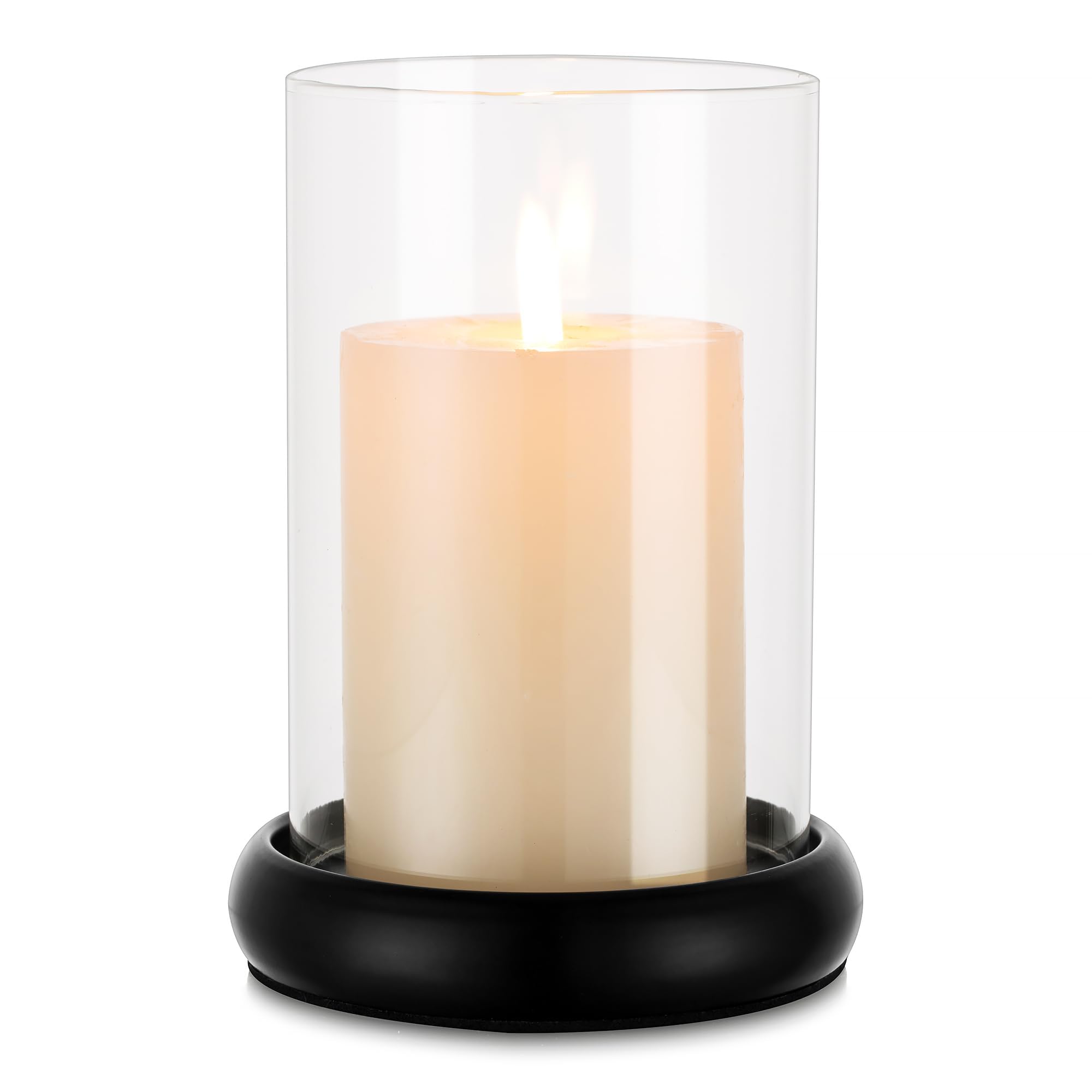 Inweder Kerzenständer für Stumpenkerzen: Glas Hurricane Kerzenständer Moderne Stumpenkerzenhalter Kerzenhalter Vintage Schwarz Kerzentablett für Tischdeko Halloween Weihnachten Hochzeit Heimdekoration